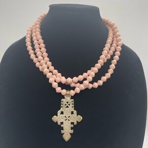 Akola "Dynamic Demi" Paper Pearl Gold Tone Ethiopian Coptic Cross Necklace